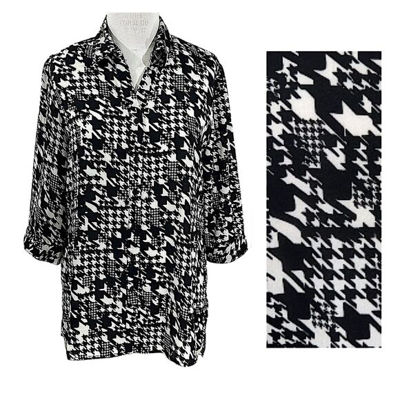 Chico’s Tunic Size 2 (12) Houndstooth Lightweight Flowy - Picture 1 of 16